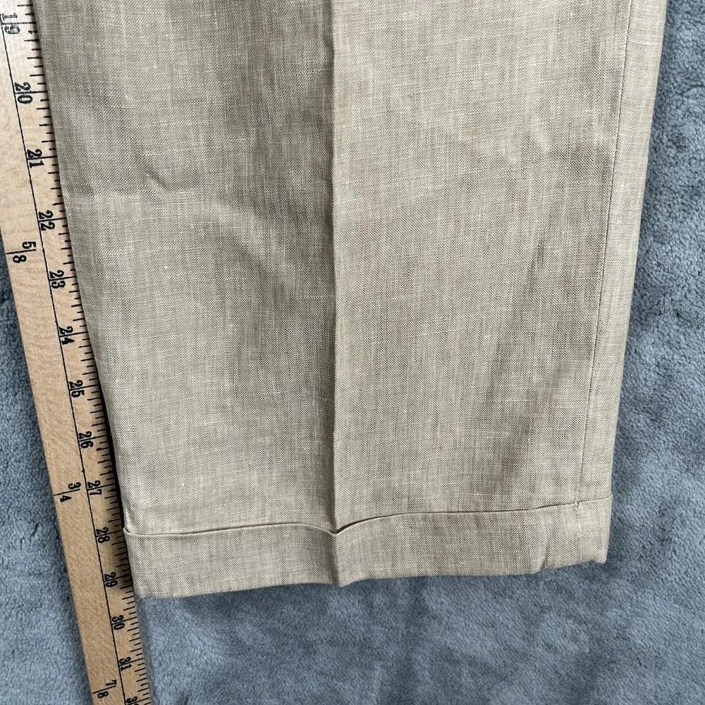 Jos A Bank Travelers Pants 40x29 Beige 100% Linen Pleated Cuffed Summer Coastal